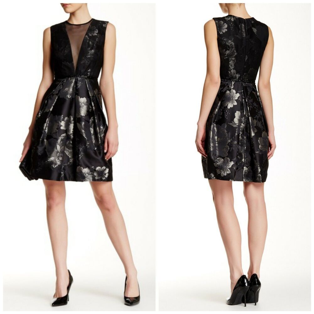 Carmen Marc Valvo Mesh Insert Brocade Cocktail Women's Dress Sz 4 NWT $680 D1